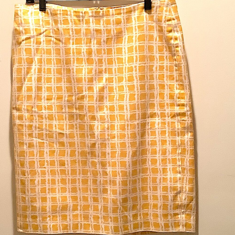 Talbots Yellow and White Cotton , Fully Lined Summer PencilSkirt, Siz10